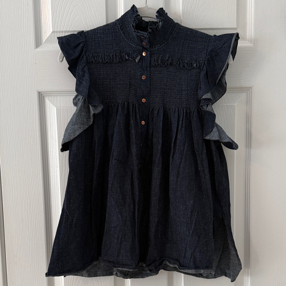 See By Chloe Navy Ruffle Blouse